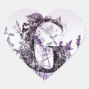 Lila Wiesen und Blumen-Alphabet - Herz-Aufkleber