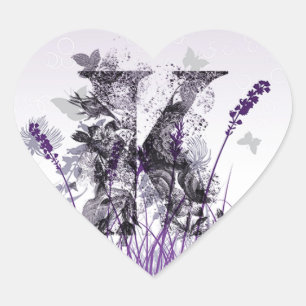 Lila Wiesen und Blumen-Alphabet - Mädchen des Herz-Aufkleber