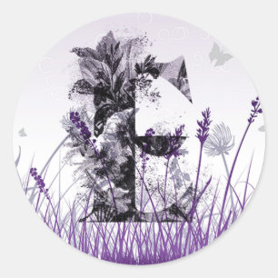 Lila Wiesen und Blumen-Alphabet - Mädchen des Runder Aufkleber