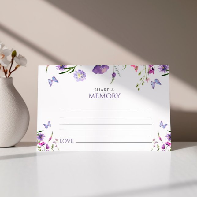 Lila Wilblumen-Beerdigung Eine Memory Card teilen RSVP Karte (Von Creator hochgeladen)