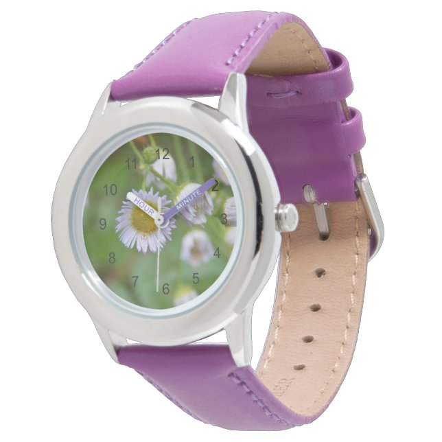 Lila Wild Daisy Armbanduhr (Schrägansicht)