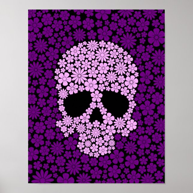 Lila wild lebende Blume Schädel Poster (Vorne)