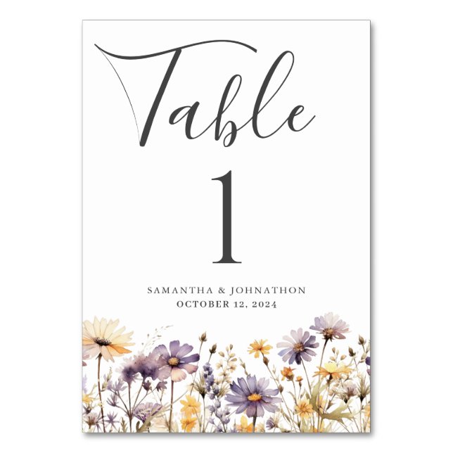 Lila Wildblume Blumenkarte Tischnummer (Vorderseite)