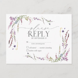 Lila Wildblume Blumenwasser Hochzeit RSVP Einladungspostkarte
