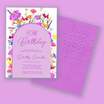 Lila Wildblume Boho 40. Geburtstag Party Einladung<br><div class="desc">Ein lila Boho-Boho-Bogen umgibt Ihre 40. Geburtstagsdetails des Party. Farbenfrohe Wildblumen fügen eine blumengeschmückte Touch in lila, orange-gelb und rot hinzu. Moderne Schrift auch in lila fügt ein trendiges Ambiente hinzu, das auch weiblich ist. Der Rücken ist tief lila mit einem subtilen, Zickzack Wasserfarben-Muster. Dieses Element koordiniert die Hübsche Lila...</div>