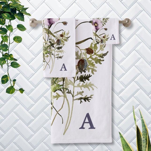 Lila Wildblume Bouquet Badhandtuch Set (In situ)