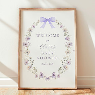 Lila Wildblume Bow Baby Dusche Begrüßungszeichen Poster