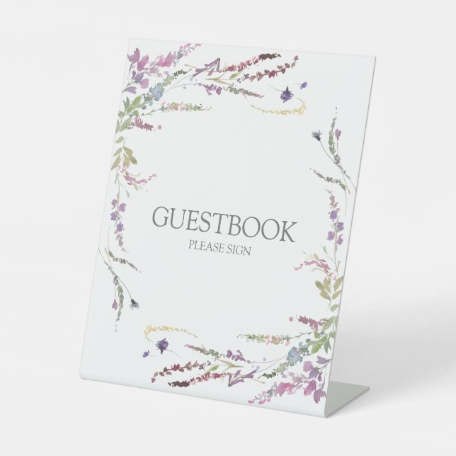 Lila Wildblume Calligraphy Wedbook Sockelschild (Vorderseite)