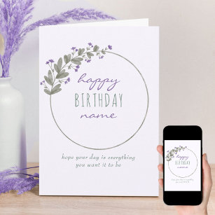 Lila Wildblume Einfach Personalisierter Geburtstag Karte