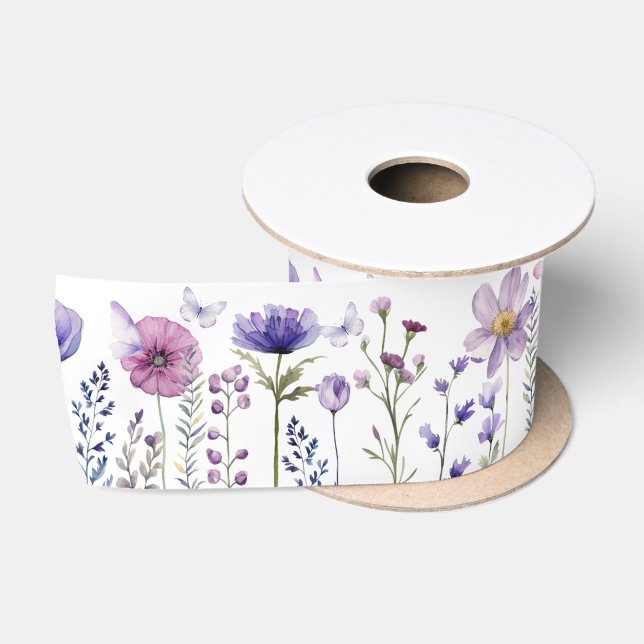Lila Wildblume Garden Butterfly Satin Ribbon Satinband (Spule)