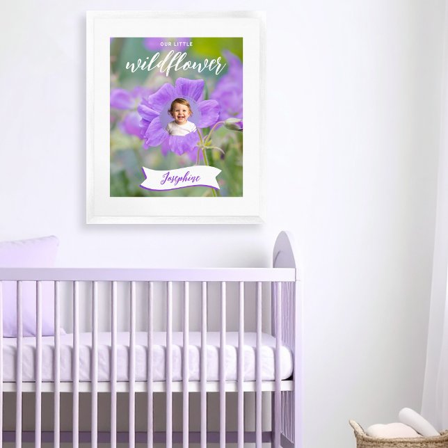 Lila Wildblume Kid's Custom Foto und Name Poster (Please note: This image is a digital mockup. The product may not be in scale.)