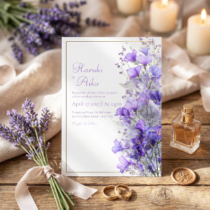 Lila Wildblume Romantischer Goldlinienrahmen Hochz Einladung