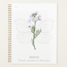 Lila Wildblume und Brillenschmetterling Planer