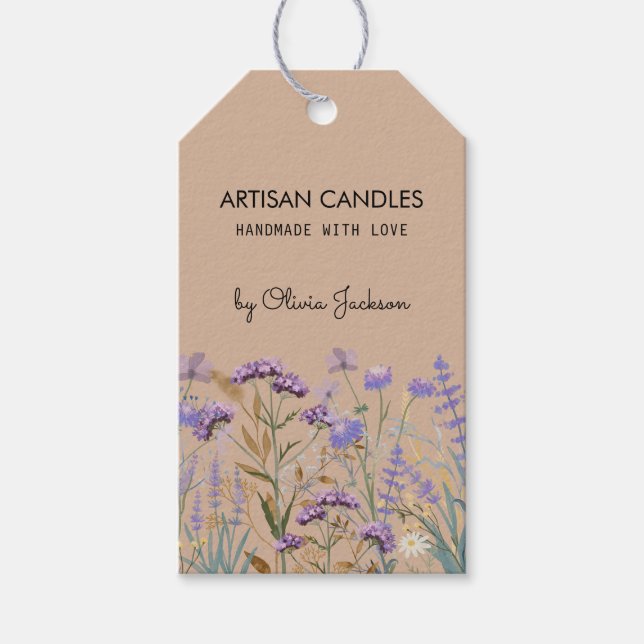 Lila Wildblume von Aquarell Geschenkanhänger (Vorderseite)