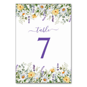 Lila Wildblumen Aquarell-Rahmen Tischnummer