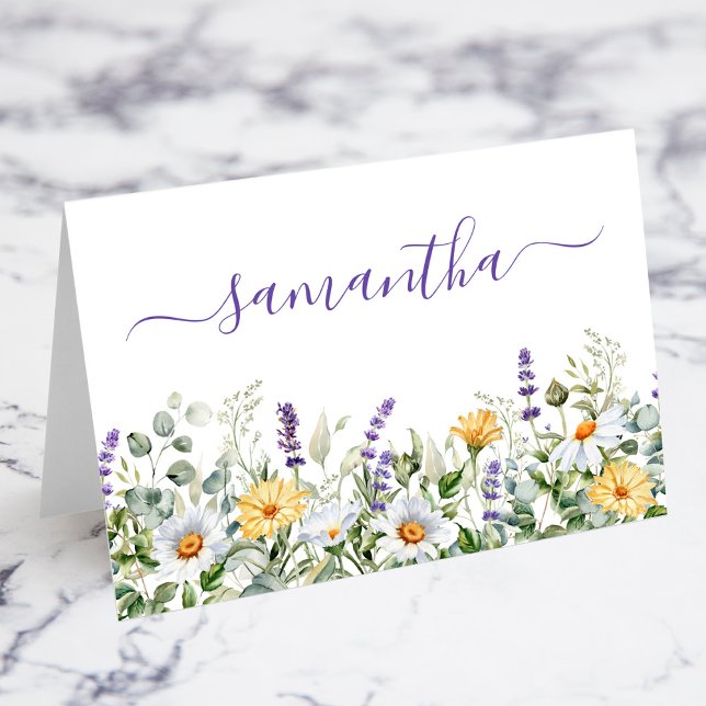 Lila Wildblumen Aquarellgrenz-Platzkarte Tischnummer (Purple Wildflowers Watercolor Border Individual Place Cards)