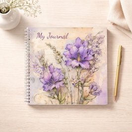 Lila Wildblumen-Ästhetik-Schreibjournal Notizbuch