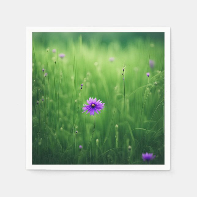 Lila Wildblumen auf dem grünen Feld Serviette (Vorderseite)