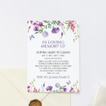 Lila Wildblumen Beileid-Speicher dank Karte