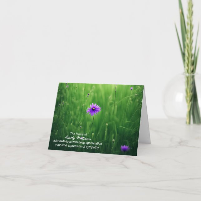 Lila Wildblumen Beileid Vielen Dank Dankeskarte (Vorderseite)