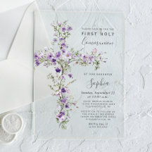 Lila Wildblumen Florales Kreuz Erstkommunion