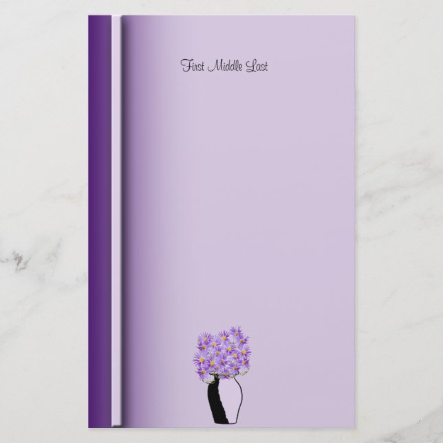 Lila Wildblumen in skizzierten Vase-Artwork kunden Briefpapier (Vorderseite)