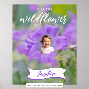 Lila Wildblumen-Kind mit individuellem Foto und Na Poster