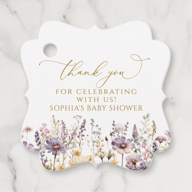 Lila Wildblumen Kinderdusche Geschenkanhänger (Vorderseite)