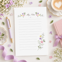 Lila Wildblumen Linien Schreibwaren Notizpapier
