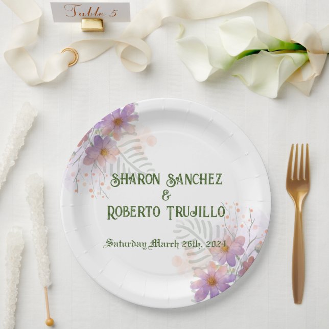 Lila Wildblumen Pappteller (Hochzeit)