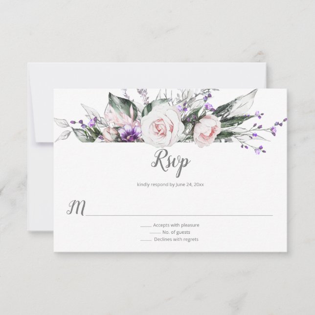Lila Wildblumen Rose Rose | RSVP Karte (Vorderseite)