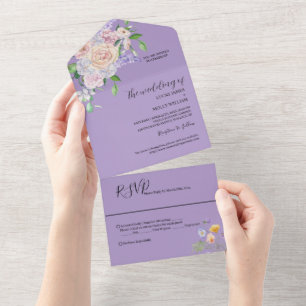 Lila Wildblumen Sommer Blumen Hochzeit All In One Einladung