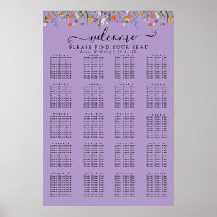 Lila Wildblumen Sommer Blumen Sitzplan Poster