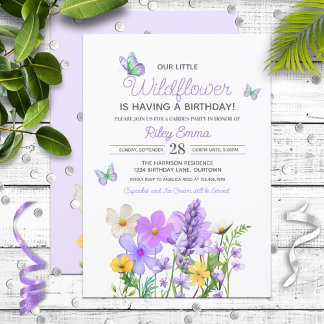 Lila Wildblumen Thema Girl's Geburtstag Einladung