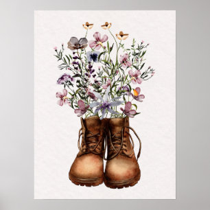 Lila Wildblumen-Wanderstiefel Outdoor  Poster