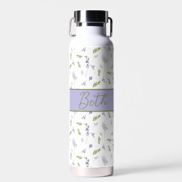 Lila Wildblumen-Wasserfarbe-Monogramm-Name Wasser  Trinkflasche