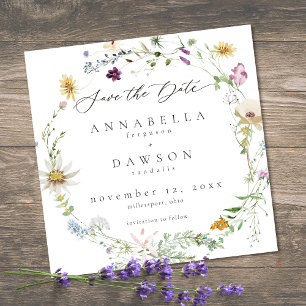 Lila Wildblumen-Wasserfarben-Minimalistische Hochz Save The Date