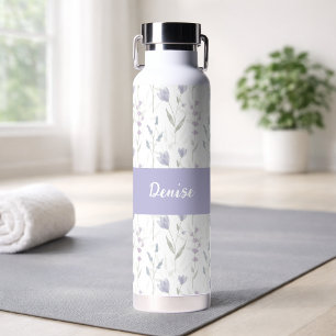 Lila Wildblumen-Wasserfarben-Monogramm-Name Trinkflasche