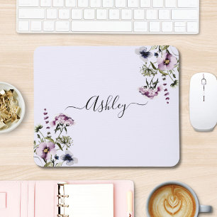 Lila Wildblumenstrauß Wasserfarben Floral Mousepad
