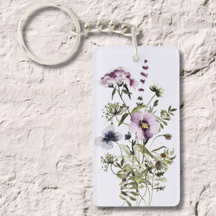 Lila Wildblumenstrauß Wasserfarben Floral Schlüsselanhänger