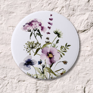 Lila-wilde-Blumenstrauß-Aquarell-Blumen Button