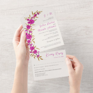 Lila Wilde Trompetenrebe Blumen Garten Hochzeit All In One Einladung