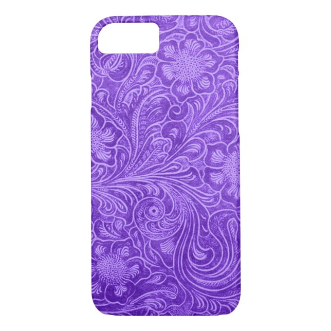 Lila Wildlederleder-Look Embossierte Blume Case-Mate iPhone Hülle (Rückseite)