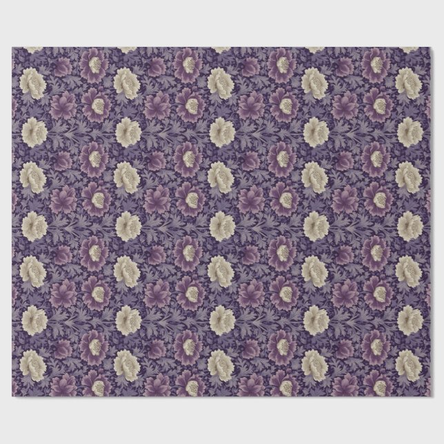 Lila William Morris Style Floral Geschenkpapier (Flach)