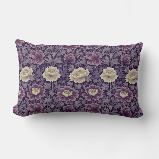 Lila William Morris Style Floral Lendenkissen (Vorderseite)