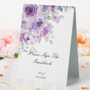 lila Willkommensschild für Hochzeiten Tischaufsteller
