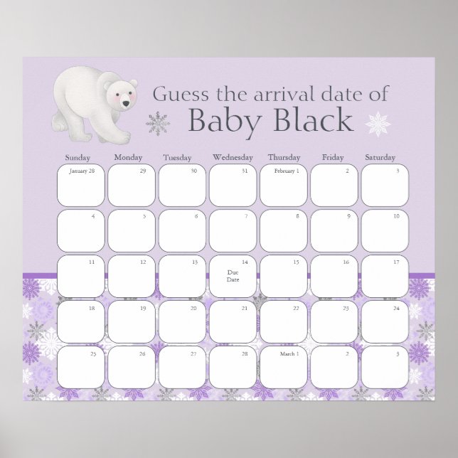 Lila Winter Baby-Dusche schätzt den Fälligkeitsdat Poster (Vorne)
