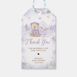 Lila Winter Bear Baby Dusche Fevor Tags Geschenkanhänger