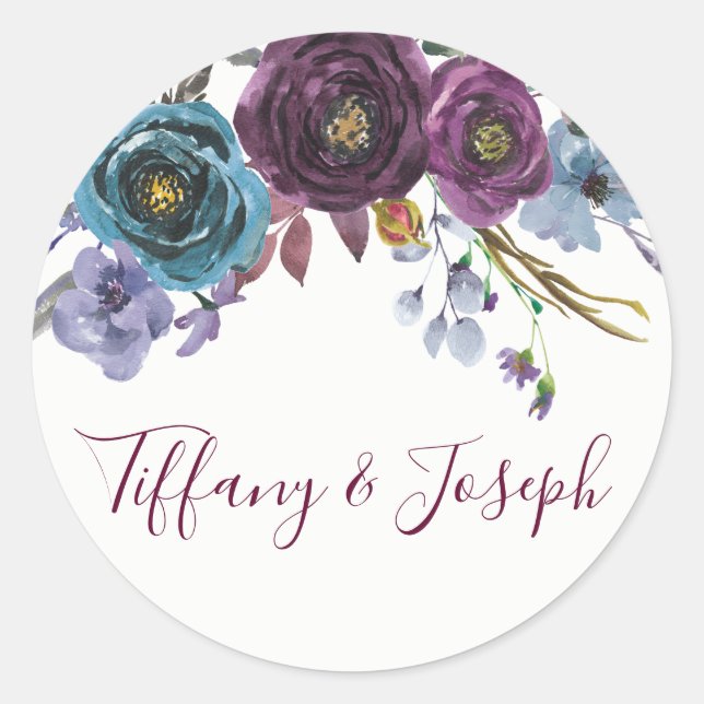 Lila Winter floral Elegante Wedding Gefallen Siege Runder Aufkleber (Vorderseite)