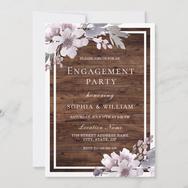 Lila Winter Floral Russe Engagement Party Einladung (Vorderseite)